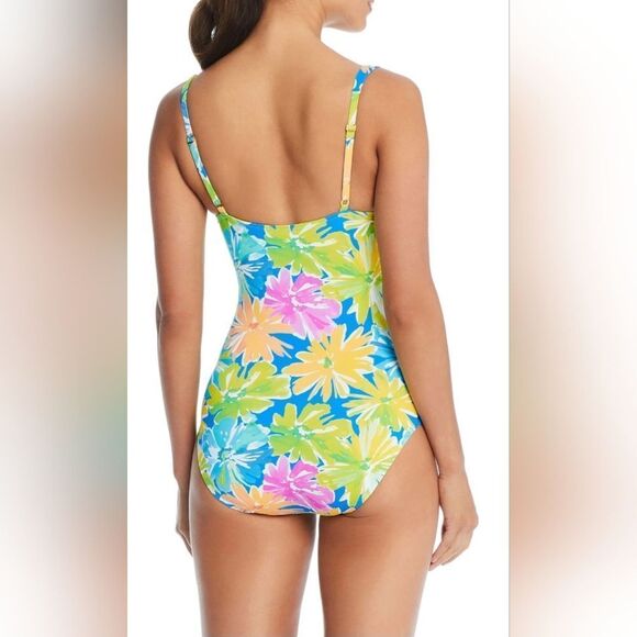 Bleu Rod Beattie Spring It On Shirred Bandeau One Piece Swimsuit NWOT Size 4 - Picture 2 of 5